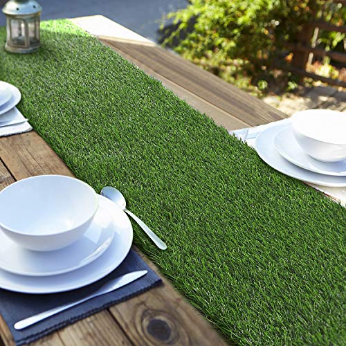 Aneco Artificial Grass Table Runners Carpet Roll Synthetic Grass Table Runner 12 x 108 Inch Grass Tabletop Decoration for Spring Fall Summer Holiday, Baby Shower, Wedding, Birthday, Banquet