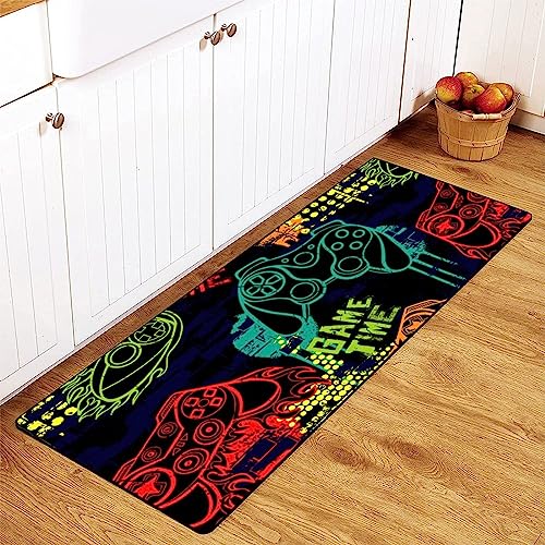 MoBlinko Kitchen Rugs Color Joystick Gamepad Game Time Slogan Bathroom Mat Non Skid Washable Standing Floor Mat Runner Carpet for Bathroom Home Office Farmhouse Laundry 39x 20 Inch