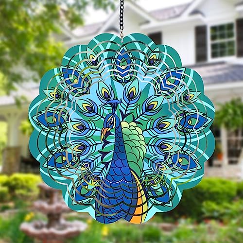 Peacock Metal Wind Spinners - Gifts for Women Mom Grandma Wife, Hanging Wind Spinner for Outdoor & Indoor Decorations, 12 inch Wind Spinner for Christmas Ornament Gifts