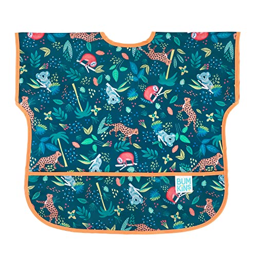 Bumkins Short Sleeve Bib for Girl or Boy, Toddler and Kids for 1-3 Years, Large Size, Essential Must Have for Junior Children, Eating, Mess Saving Soft Fabric Apron for Play, Jungle