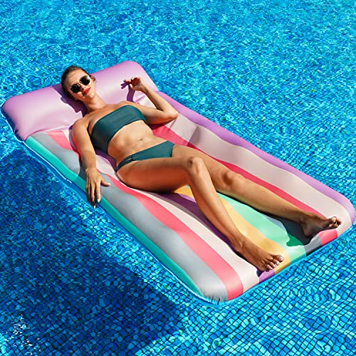 PARENTSWELL Oversized Pool Floats 72' x 36', X-Large, Fabric-Covered Pool Float with Headrest, Inflatable Pool Lounge Chairs, Pool Lounger, Pool Floaties, Pool Party Decorations for Adults