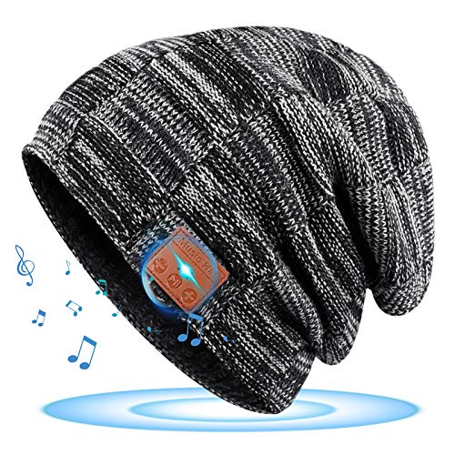 HIGHEVER Bluetooth Hat - Stocking Stuffers Gifts for Men Women Rechargeable Unisex Beanie, Removable Wireless Earphone Hat Grey