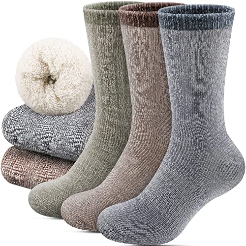 Annsuki Wool Hiking Socks Heavyweight Thermal Warm Crew Winter Cozy Boot Socks for Men Hunnting Camping (3 Pack, Size 6-13)