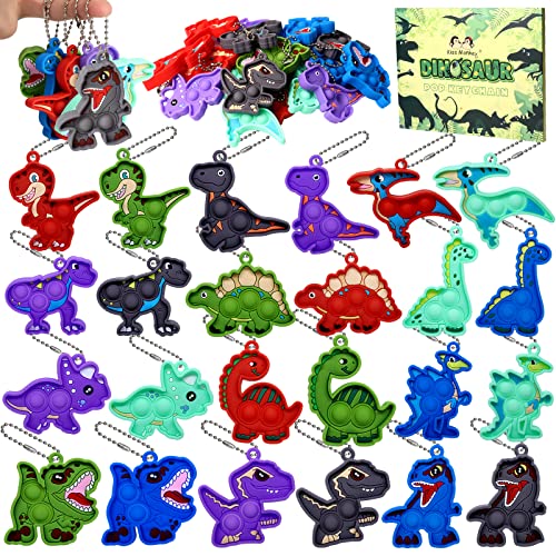 24 Pack Dinosaur Party Favors,Mini Pop Keychain Toys Bulk,Pop Fidgets Party Favors for Kids,Stress Relief Sensory Toys,Goodie Bags Stuffer,Classroom Prizes,Birthday Gifts for Boys & Girls