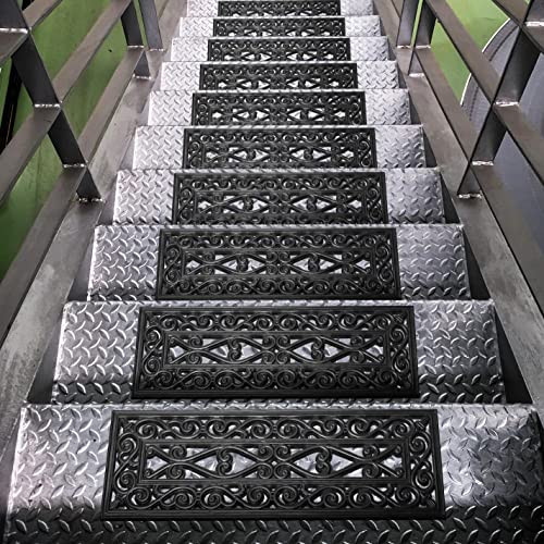 Ottomanson Indoor/Outdoor Hose-Wash Iron Wrought Design Non-Slip Rubber 10' x 30' Modern Stair Treads for Stairs, Garage, Patio, 5 Pack, Black Wrought