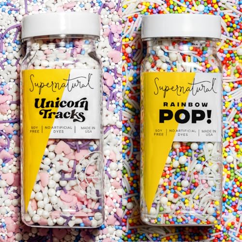 Unicorn Tracks & Rainbow Pop! Natural Sprinkle Set by Supernatural, No Artificial Dyes, Soy Free, Gluten Free, Vegan, 3oz (Pack of 2)