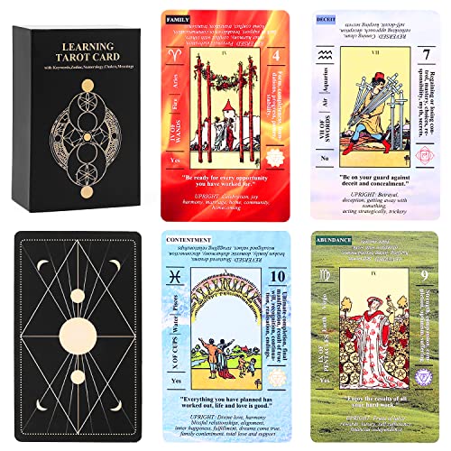 shoprotik Tarot Cards for Beginners,Tarot Cards with Meanings on Them,Learning Tarot Deck with Keywords, Chakra, Planet, Zodiac …