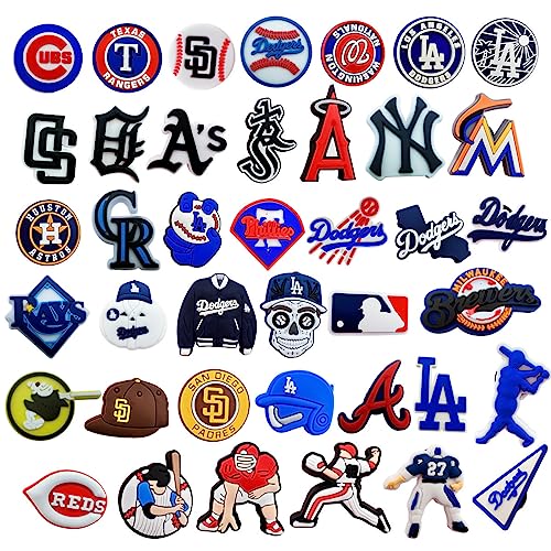 40pcs Baseball Charm PVC Sports Charms for Teens Charms Baseball Shoe Decor Fits Sandals Bracelets Ornaments Gift for Boys, Girls, Man, Woman