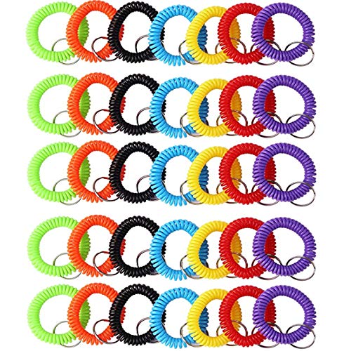 Arroyner 70Pcs Colorful Stretchy Keychain Bracelet Spiral Wristband Keychain for Outdoor, Gym