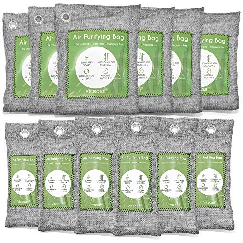 12 Pack Bamboo Air Purifying Bag, Activated Charcoal Bags Odor Absorber, Moisture Absorber, Natural Car Air Freshener, Shoe Deodorizer, Odor Eliminators For Home, Pet, Closet (6x50g, 6x150g)