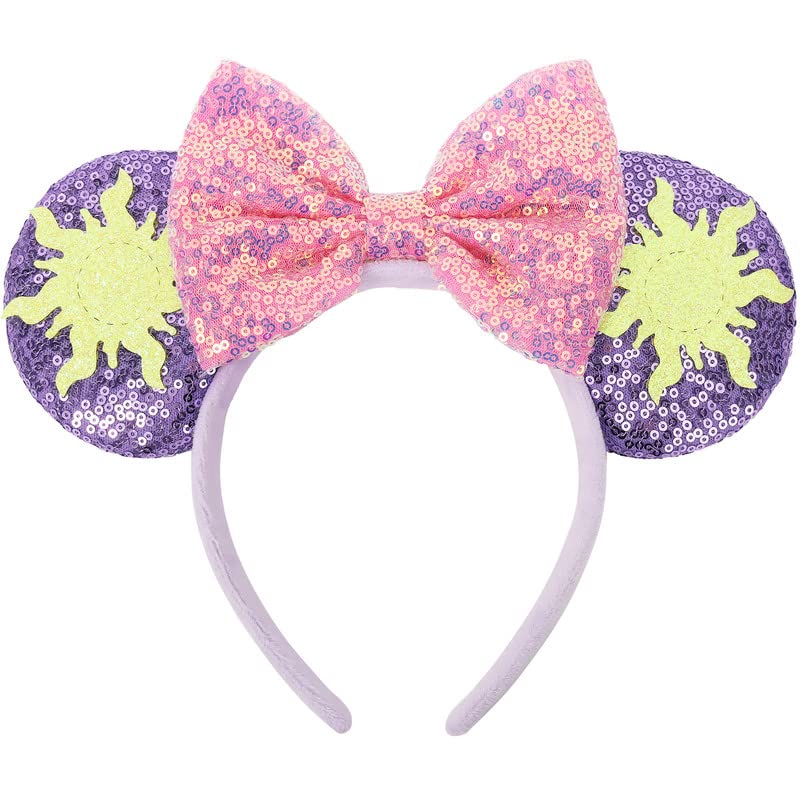 ETLUK Mouse Ears Headband, Princess Mouse Ears Bow Headbands for Women Girls, Cosplay Accessories Party Decorations (Purple)