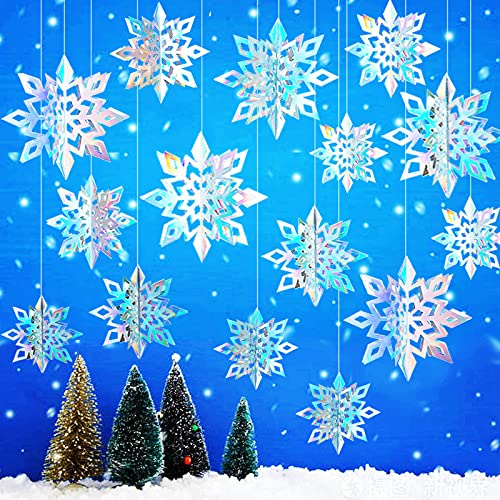OuMuaMua 15pcs 3D Holographic Snowflake Decorations for Christmas, New Year's, Birthdays and Winter Wonderland Parties - Home Decor