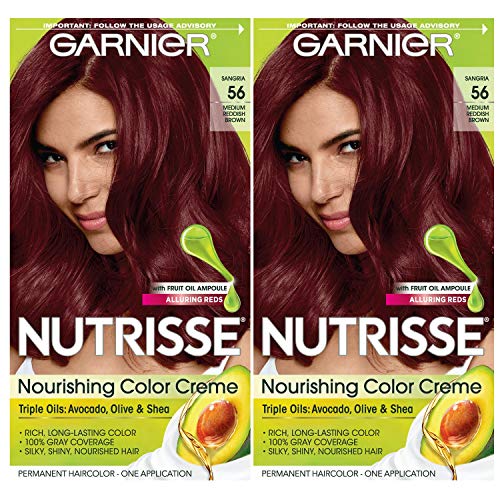 Garnier Hair Color Nutrisse Nourishing Creme, 56 Medium Reddish Brown (Sangria) Permanent Hair Dye, 2 Count (Packaging May Vary)