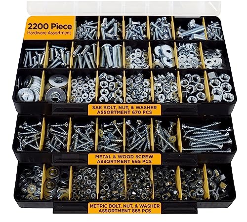 Jackson Palmer 2200 Piece Hardware Assortment Kit with Screws, Nuts, Bolts & Washers (3 Trays)…