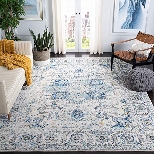 SAFAVIEH Madison Collection 8' Square Turquoise/Ivory MAD603K Oriental Snowflake Medallion Distressed Non-Shedding Living Room Bedroom Dining Home Office Area Rug