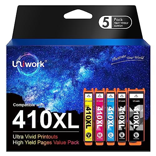 Uniwork Remanufactured Ink Cartridge Replacement for Epson 410XL 410 XL T410XL use for Expression XP-830 XP-640 XP-7100 XP-630 XP-530 XP-635 Printer Tray (Latest Upgraded Chip, 5 Pack)