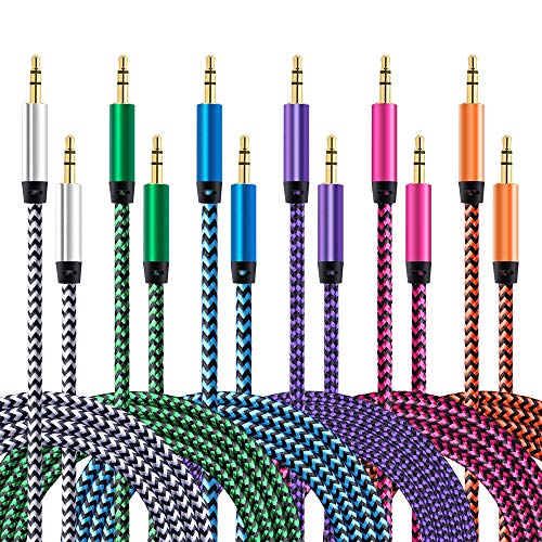 AUX Cord for Car, 6 Pack 3.5mm Auxiliary Audio Cable, Braided Stereo AUX Chords Compatible Headphone Car, iPhone, iPod, iPad, Samsung Galaxy, HTC, LG, Google Pixel, Tablet & More