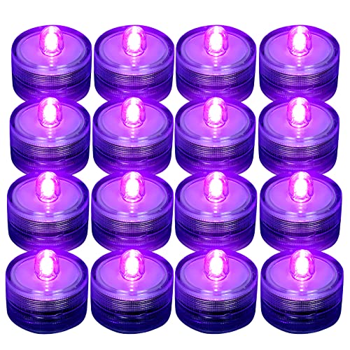 SHYMERY Submersible LED Light,Purple Waterproof Flameless Candle Tea Lights,Underwater Battery Operated Seasonal Festival Celebration Light for Table,Wedding Centerpieces, Party,Pack of 12