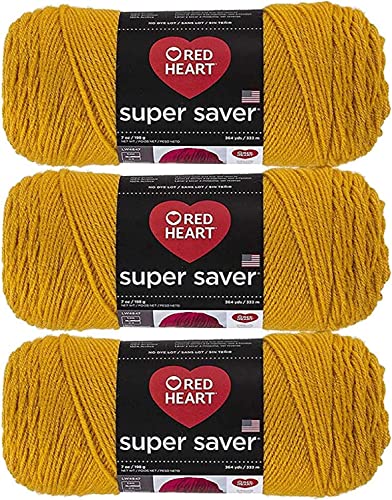 Red Heart Super Saver Gold Yarn - 3 Pack of 198g/7oz - Acrylic - 4 Medium (Worsted) - 364 Yards - Knitting/Crochet