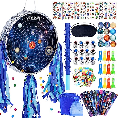 Auihiay 76 PCS Solar System Pinata Set, Outer Space Pinata with Stick, Blindfold, Space Themed Party Favors, Pinatas for Birthday Party, Outer Space Themed Party Supplies