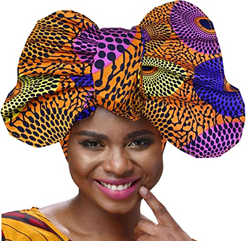 SHENBOLEN African Traditional Wax Print Head wrap Headwrap Scarf Tie,One Size (71in21in, D)