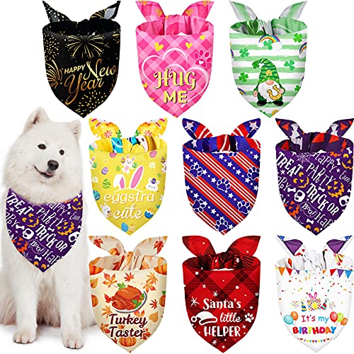 Weewooday 9 Pcs Holiday Dog Bandanas Easter Day Dog Bandanas Patriotic Dog Scarf Adjustable Large Pet Scarf Washable Dog Scarves for Dog Costume Supply(Fresh Pattern)