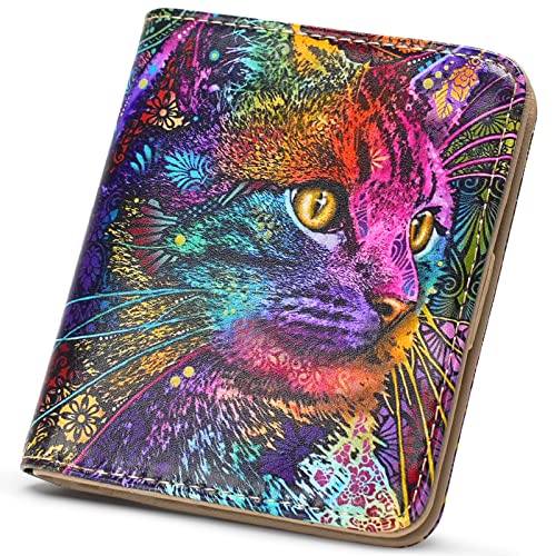 APHISON Womens Wallet, Slim Small Wallet for Women RFID Wallet Women Cartoon Microfiber Leather with ID Credit Card Holder Zipper Coin Pocket Bifold Compact Wallet Cat