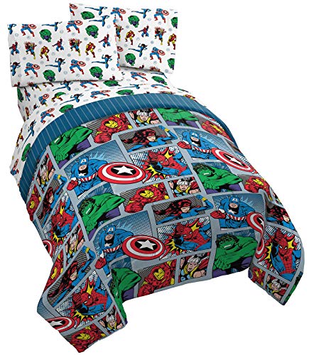 Jay Franco Marvel Avengers Fighting Team 4 Piece Twin Bed Set - Includes Reversible Comforter & Sheet Set Bedding - Super Soft Fade Resistant Microfiber (Official Marvel Product)