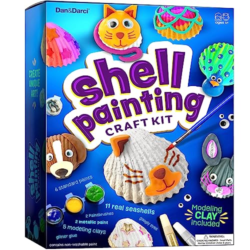 Dan&Darci Kids Sea Shell Painting Kit - Arts & Crafts Gifts for Boys and Girls - Easter Craft Activities Kits - Creative Art Activity Gift Toys for Age 6, 7, 8, 9, 10, 11 & 12 Year Old 8-12