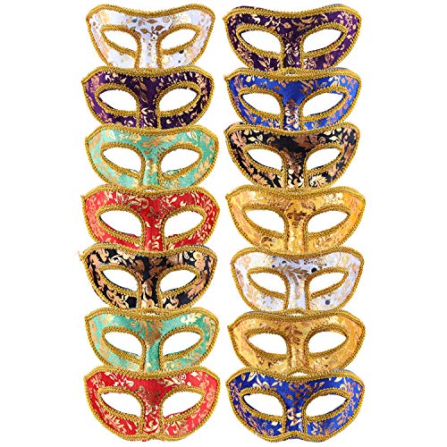 Gawertoy 14 Pieces Vintage Masquerade Masks, Mardi Gras Masks Venetian Masks Unisex Half Face Masks for Christmas Halloween Carnival Prom Ball Fancy Dress Party Supplies Costume Accessory (#A)