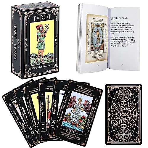 SUNHHX Tarot Cards Set, Tarot Cards for Beginners with Meanings on Them，Tarot Cards with Guide Book for Beginners