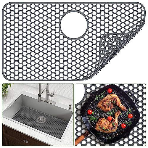 Silicone Sink Mat Toovem Kitchen Sink Mats 26''x14'' Sink Protectors for Kitchen Sink with Heat Resistant Flexible Stable for Bottom of Farmhouse Stainless Steel Porcelain Sink with Rear Drain