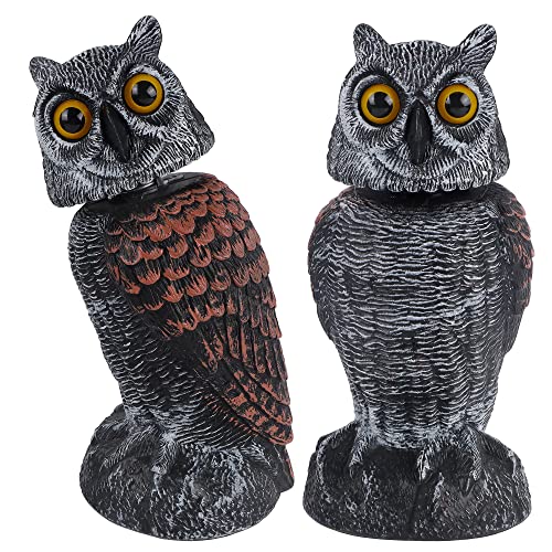 Hausse 2 Pack Bird Scarecrow Fake Owl Decoy Sculpture, Rotating Head Plastic Owl Bird Deterrents, 10.6 Inch Height Nature Enemy Horned Pest Repellent for Outdoor Garden Yard