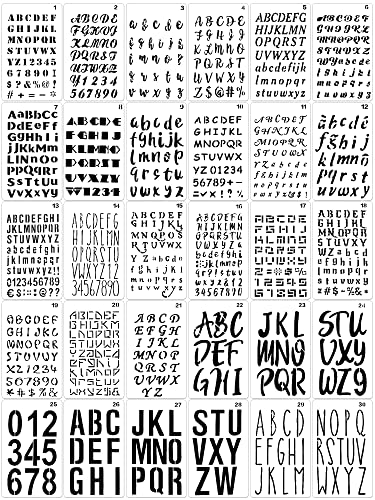 Tenare 30 Pcs Letter Stencil for Painting 4 x 7 Inch Alphabet Journal Stencil Reusable Plastic Letter and Number Stencil Font Template for Journal Notebook Diary Scrapbook Decor (Assorted Style)