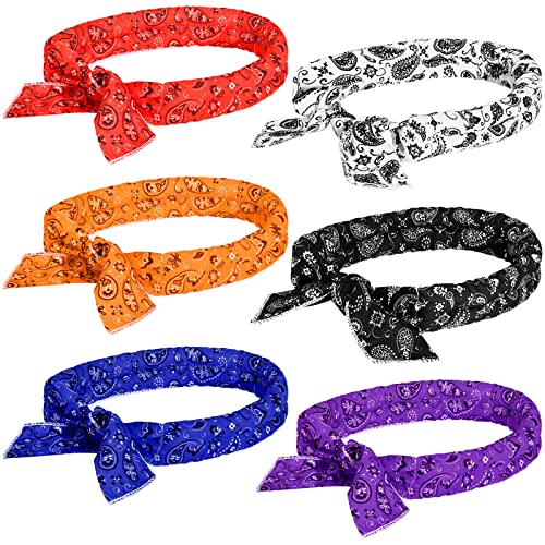 Coume 6 Pack Cooling Neck Wraps Ice Bandanas for Summer, Indoor, Outdoor Cooler Headband, Multicolored (Retro Color)