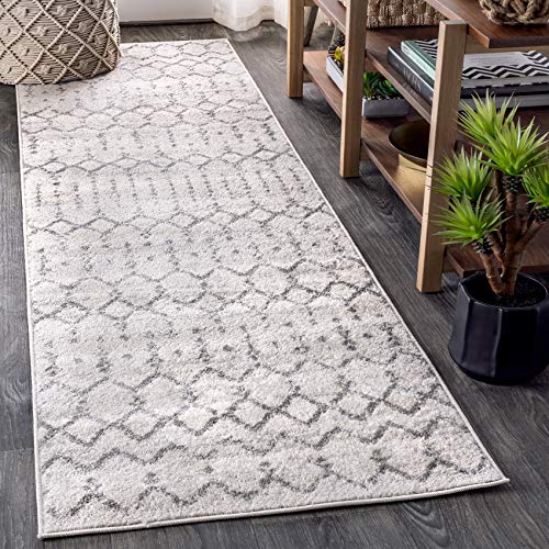 JONATHAN Y MOH101B-28 Moroccan Hype Boho Vintage Diamond 2 ft. x 8 ft. Runner-Rug, Bohemian, Southwestern, Casual, Transitional, Pet Friendly, Non Shedding, Stain Resistant, Easy-Cleaning, Cream/Gray