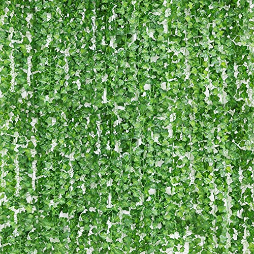 Zuvas 24 Pcs 168Ft - Fake Leaves, Artificial Ivy Garland, Hanging Vines - Vine Plants with Cable Tie - Fake Ivy for Wedding Party Garden Greenery Decor Outdoor Indoor Wall Decoration