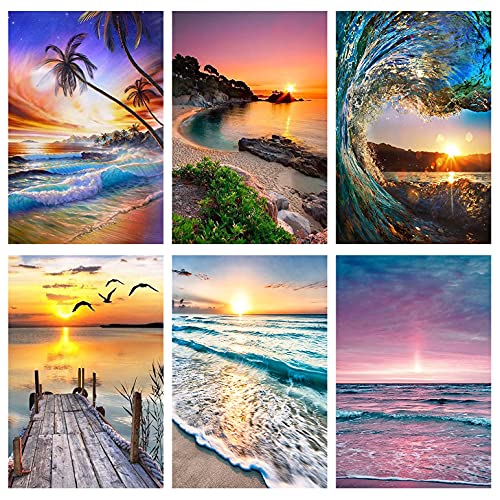 6 Pack Full Drill Diamond Art Kits - Beach Crafts for Adults and Kids, Wall Decor Painting Packs, Home Decor