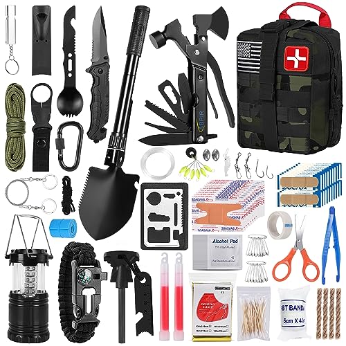 ABPIR Survival First Aid Kit, 170 PCS Survival Kits,Trauma Kit with Essential Survival Gear Emergency Medical Supplies for Hiking Camping Backpacking Outdoor Adventure, Gifts for Christmas Him Dad Men
