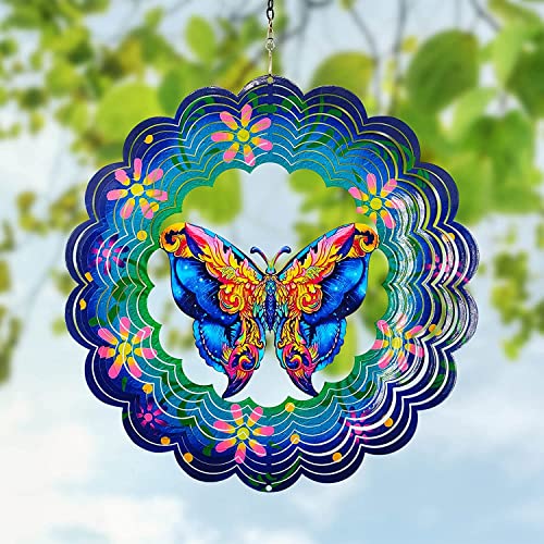 Butterfly Metal Wind Spinners - Butterfly Gifts for Women Mom Grandma Wife, Hanging Wind Spinner for Outdoor & Indoor Decorations, 12 inch Wind Spinner for Christmas Ornament Gifts