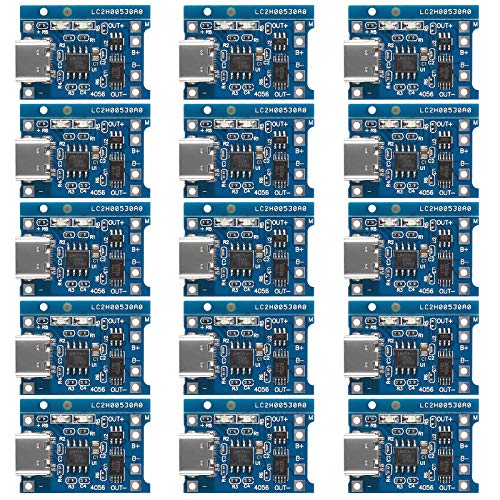 15pcs 5V 1A TP4056 Charging Module Type-C USB 18650 Lithium Battery Charger Board with Protection (Type-C USB)