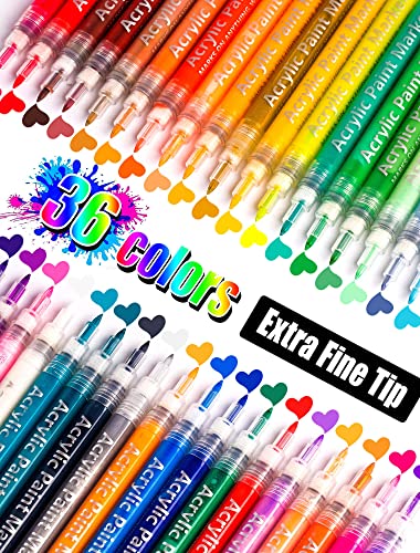 36 Colors Extra Fine Tip Paint Pens Paint Markers, Premium Acrylic Paint Pens For Rock Painting, Canvas, Wood, Glass, Ceramic, Fabric, Acrylic Paint Markers Set for Painting Supplies