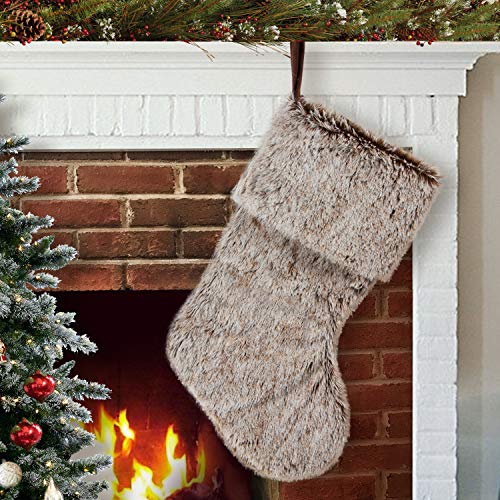 GMOEGEFT Christmas Stocking 20.5 Inches Brown Plush Faux Fur Xmas Tree Holiday Decorations Ornaments