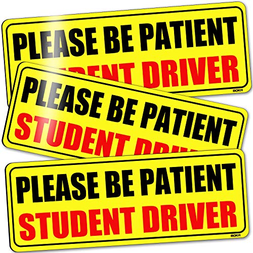BOKA Student Driver Magnet for Car, Upgraded Please Be Patient New Driver Safety Signs, Teen Rookie Novice Driver Vehicle Bumper Magnetic Sticker for Beginner, High Reflective, Red Font, Set of 3