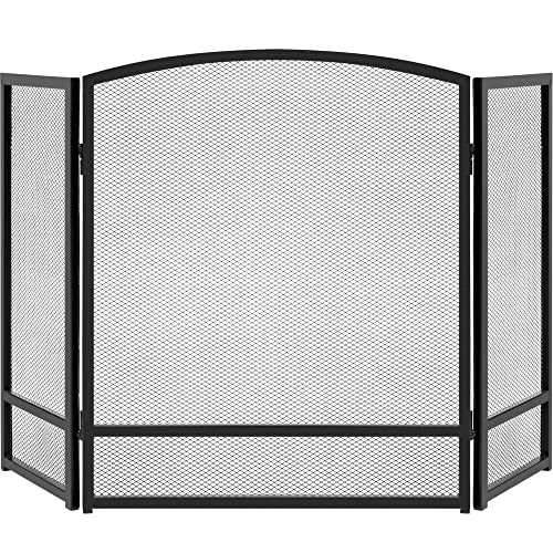 Best Choice Products 47.5x29.25in 3-Panel Simple Steel Mesh Fireplace Screen, Fire Spark Guard Grate for Living Room Home Decor w/Rustic Worn Finish - Black