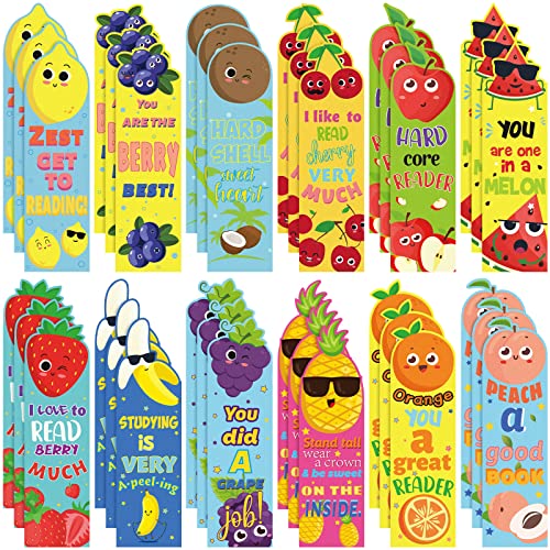 60 Pieces Scratch and Sniff Bookmarks Kids Scented Bookmarks Educational Bookmark Assorted Smelly Bookmarks for Kids Students Reader, 12 Styles, 12 Scents (Fruit Style)