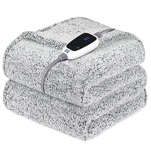 SEALY Electric Blanket Heated Throw 50'x60' Soft Double Sherpa Super Cozy with 6 Fast Heating Levels & 2-10 Hours Auto-Off, Over-Heat Protection, Machine Washable, Charcoal