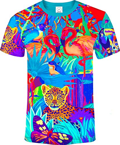 All Over 3D Tropical Lion Butterfly Bird Animal Floral Blacklight UV Neon Glow Fluorescent T-Shirt Men, Size X Small