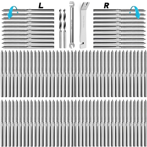 Steel DN Mate 100 Pack T316 Stainless Steel Right&Left Handed Thread Swage Lag Screws for Wood Post of 1/8' Steel Cable Railing Kit, Cable Railing Hardware, DIY Deck Railings, Wrench Include, DM50