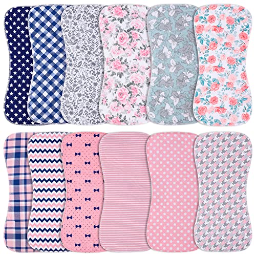 Baby Burp Cloths & Baby Bibs 2-in-1 Design Large Size 3 Layers Thicken 100% Cotton Super Absorbent and Soft Baby Spit Up Burping Rags Baby Burp Cloth Set for Girls 12 Pack